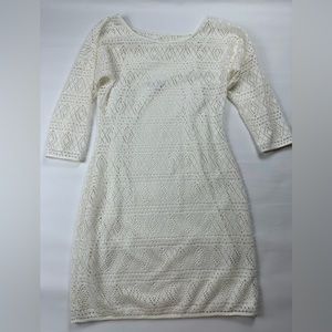 Express ivory/off white eyelet cutout detail lace-like mini dress size medium